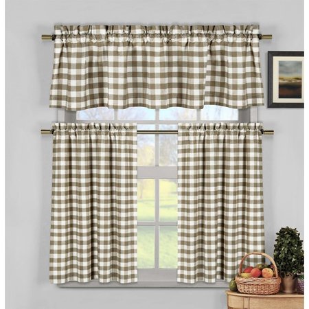 HOME MAISON Duck River KCKTP=12 /3154 KINGSTON CHECKS KITCHEN CURTAIN 3PC SET /TAUPE KCKTP=12 /3154